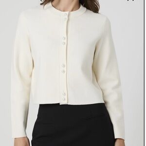 French Connection Cream Button-Front Cardigan sweater with pearl buttons